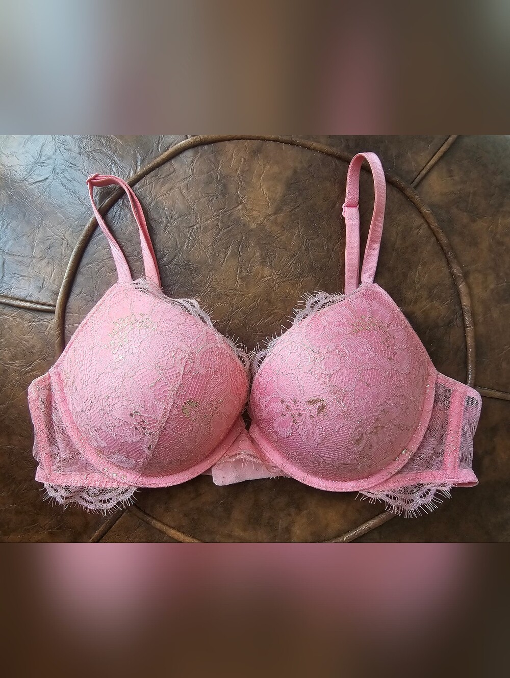 Very Sexy Pink/ Coral Lace Detail Push-Up Bra - Women Intimates